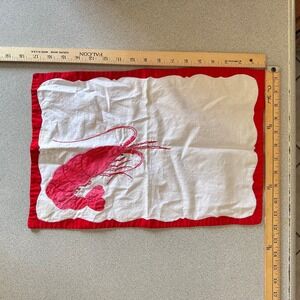 Vintage Embroidered Red Shrimp Linen Napkin Placemat Scalloped Edge   quantity 2